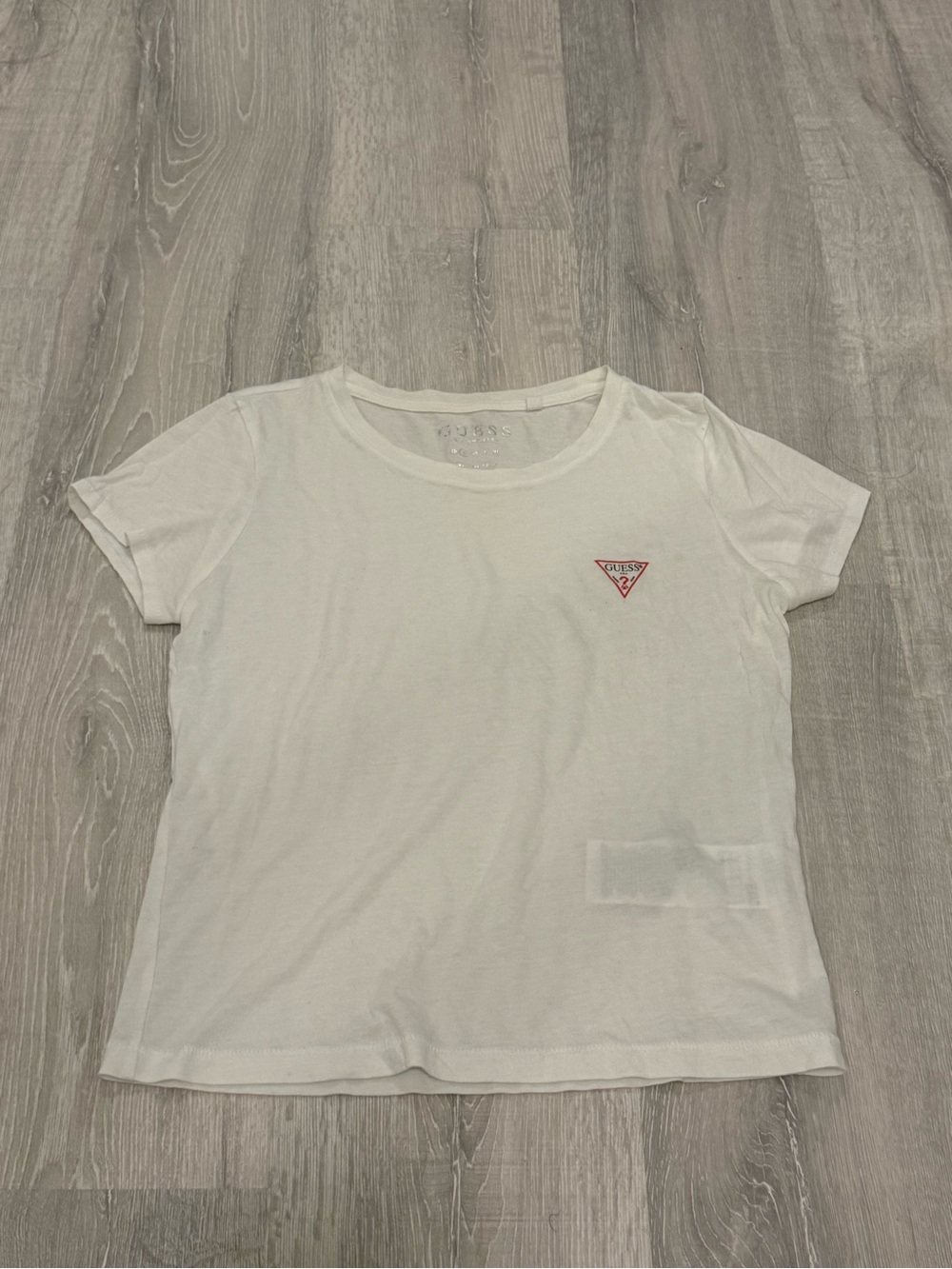 Guess White Short Sleeve Tee with Red Triangle Logo